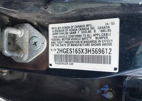 2003 Honda Civic Lx из США, поврежденный, VIN 2HGES165X3H569612